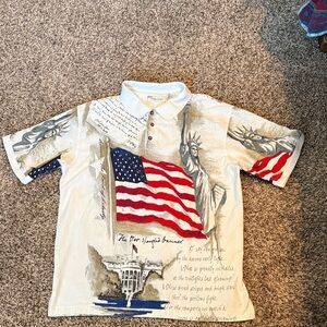 100% Cotton Polo with Flag and Statue of Liberty Polo Shirt. Very Good Condition